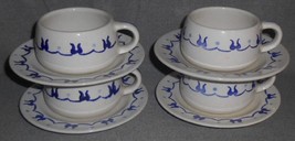 Set (4) Metlox Poppytrail Provincial Blue Pattern Cups/Saucers California - £12.45 GBP