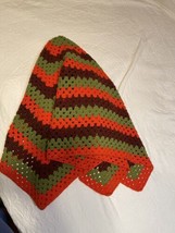 Vintage Crochet Orange Burgundy Green Afghan Couch Throw Blanket Boho 44”x 44” - £14.16 GBP