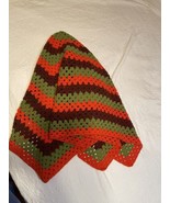 Vintage Crochet Orange Burgundy Green Afghan Couch Throw Blanket Boho 44... - $17.72