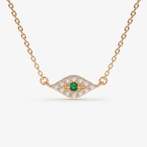 0.24CT Round Emerald &amp; Diamond 14k Yellow Gold Plated Evil Eye Charm Necklace - £51.70 GBP