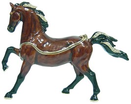 Jeweled Enameled Pewter Brown Horse Hinged Trinket Ring Jewelry Box Terr... - $32.78
