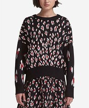 DKNY Leopard Print Sweater Pullover Bitter Rouge Black Combo ( L ) - $73.25