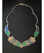 Vintage Alpaca Mexico Crushed Turquoise Gemstone Silver Necklace - $38.75 CAD