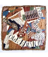 Echo Large Silk Scarf Old Musical Instruments Brown Blue Green 35x32in - £39.11 GBP