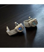 Vintage SWANK Cuff Links Clear Rhinestone Silver Toned 1960s Metal Mesh ... - €17,09 EUR