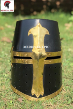 Medieval Epic Black Knight Crusader Helmet Medieval Templar Armor Costume Helmet - £123.35 GBP