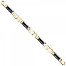 Men&#39;s 14K Two Tone &amp; Black Enamel Mesh Link Bracelet - £990.75 GBP