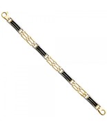 Men&#39;s 14K Two Tone &amp; Black Enamel Mesh Link Bracelet - £991.99 GBP