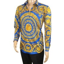 Men's AVM Crystal Shirt Medallion Medusa Cotton Slim Fit 9628-06 Royal Blue image 9
