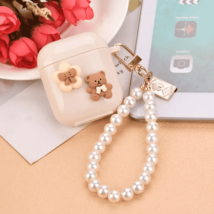 Cute Bear Protective Beige Case With Pearl Band For Apple Airpods 1 &amp; 2 - £13.98 GBP