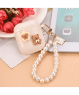 Cute Bear Protective Beige Case With Pearl Band For Apple Airpods 1 &amp; 2 - £13.82 GBP