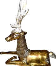 Vintage Brass Deer Buck Stag Reindeer 10&quot;x9&quot; MCM Hollywood Regency - £21.46 GBP