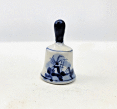 Miniature Dutch Hand Bell Delft Blue &amp; White Style Windmills Enesco Dollhouse Vt - £4.91 GBP