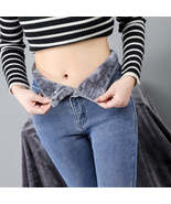 ZOENOVA Winter Thick Velvet Women High Waist Skinny Jeans Simple Fleece ... - £44.13 GBP+