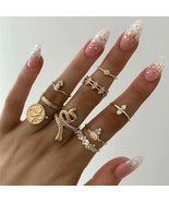 Trendy  Boho Vintage Gold Serpentine Rings Set for Women Crystal Midi Kn... - £6.82 GBP