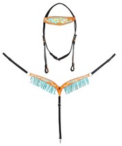 Horse  Western Floral Embroidered Bridle &amp; Breast Collar Orange 78BT14B ... - $49.49