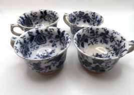 Early 1800s Antique Set of 4 Tea Cups Blue White 3.5&quot; - £60.98 GBP