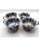 Early 1800s Antique Set of 4 Tea Cups Blue White 3.5&quot; - £62.04 GBP