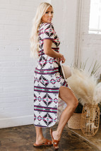 Beige Western Aztec Printed Long T-shirt Dress - $253.08 MXN