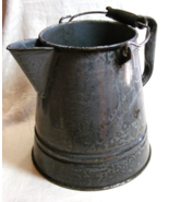 Vintage Cowboy Frontier Coffee Pot Grey Blue Enameled Steel Wooden Handl... - €42,21 EUR