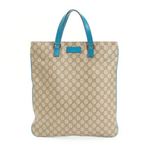 GUCCI Leather Tote Bag GG Pattern Blue Authentic women Handbag - $261.88