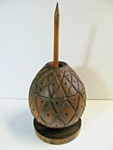 Tiki Carved Pineapple Hor D&#39;Oeuvre toothpick holder Serving Piece MCM Wood - £25.67 GBP