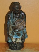 Chinese Mud Man/ Men Blue Robe w fan 5.75&quot; drip glaze Mudman Antique unmarked - $224.99