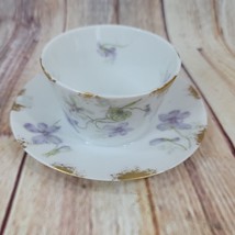 Antique GDM Haviland Limoges France Round Cup with Attached Plate Violet... - $13.41