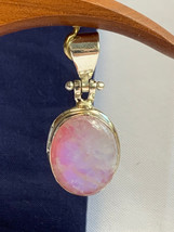 Sterling Silver Pendant 12.58g Fine Jewelry Pink Marbled Stone Charm - £31.28 GBP