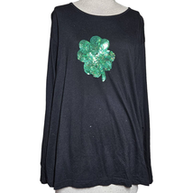 Black Long Sleeve Top with Sequined 4 Leaf Clover Size XL - £20.09 GBP