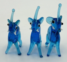 Vintage Unique Blue Elephant Glass Figurines Set of 3 SKU PB197 - $22.99