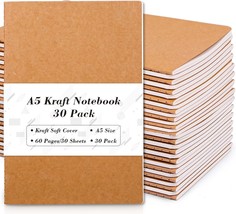 30 Pack Kraft Notebooks, A5 Feela 60 Lined Pages Notebooks And, 8.3 X 5.... - £37.43 GBP