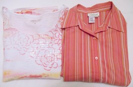 Coldwater Creek Lot Of 2 Women&#39;s Shirts Button Up /T Pink White Peach Size L - £27.87 GBP