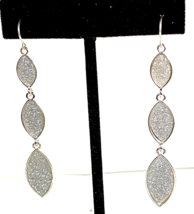 Vintage Silver Color SPARKLE Dusted Dangling  PIERCED EARRINGS - £11.14 GBP