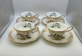 Set Of 4 Spode Fine Bone China Stafford Flowers Cups &amp; Saucers Made In England - £377.71 GBP