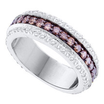 14k White Gold Round Brown Color Enhanced Diamond Band Fashion Ring 1-3/8 - £883.09 GBP