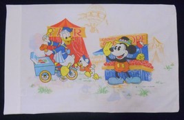 Disney Mickey Mouse Vtg Pillowcase Carnival Fair Theme Minnie Donald Goofy - £30.24 GBP