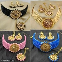 Indian Women Set Of 4 Combo Necklace Set Gold plated Fashion Jewelry Wedding Gif - £28.45 GBP
