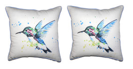 Pair Of Betsy Drake Green Hummingbird Large Indoor Outdoor Pillows 18 X 18 - £70.05 GBP