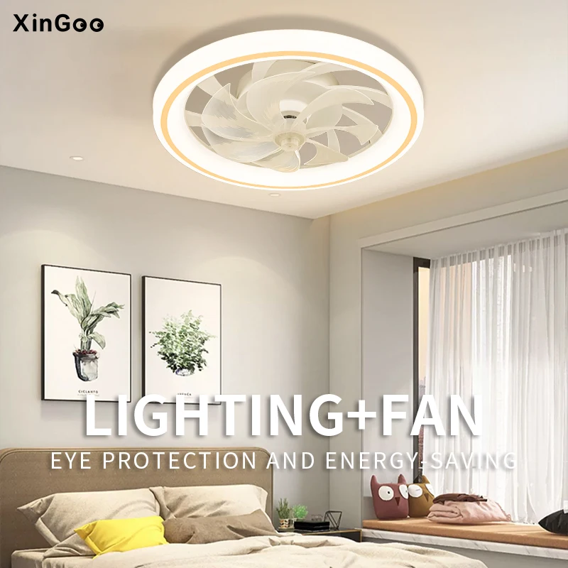 Fans with lights remote control bedroom decor ventilator lamp 48cm air invisible blades thumb200