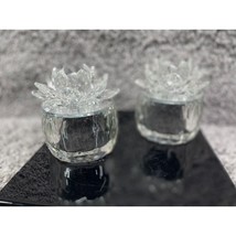 Crystal Clear Glass Flower Lotus Flower Trinket Box Lot Of 2 Home Decora... - £22.26 GBP