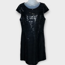 ALI RO black sequin stripe cap sleeve cocktail party dress size 10 - £34.50 GBP