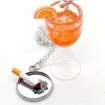 Handmade Aperol Spritz Glass &amp; Cigarette Necklace Miniature Charm Mini Fags Cigs - $15.19