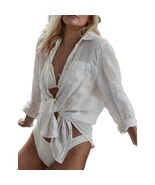 Women White Cover Ups For Swimwear Women Turn Down Collar Beach Shirts D... - £39.30 GBP