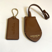 Coach Hang Tag Set Hidden Key Ring Brown Saffiano Textured Leather J3 - £21.02 GBP