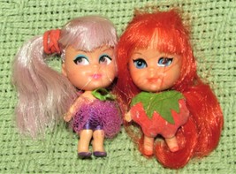 Liddle Kiddles Greta Grape &amp; Shirley Strawberry Soda Dolls Purple Pink Vintage - £12.33 GBP