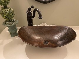 17&quot; Oval Hand Hammered Copper Sleigh Vessel Sink with DRAIN - $199.95