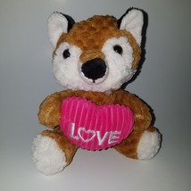 Valentine&#39;s Day Fox Plush LOVE Pink Ribbed Heart 7.5&quot; Stuffed Toy Gift MTY Int&#39;l - $19.75