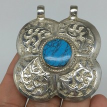 1pc, 2.3&quot;x2&quot;x0.5&quot;,Turkmen Pendant Blue Turquoise Inlay Heart Handmade,TN553 - £9.48 GBP