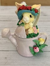 Vintage Bunny Rabbit Watering Can Lidded Trinket Box Tulips Roses Sun Bonnet Hat - £13.18 GBP